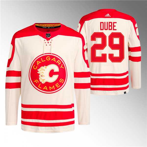 Men's Calgary Flames #29 Dillon Dube 2023 Cream Classic Primegreen Stitched Jersey Dzhi